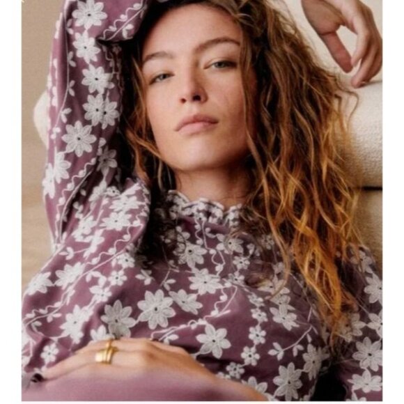 Floral Embroidered Blouse - Purple - Picture 1 of 12